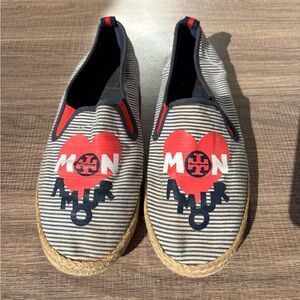 Tory Burch Heart Striped Espadrille Flats - Mon Amour